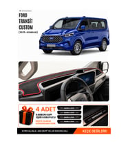 FORD TRANSİT CUSTOM (2025-SONRASI) Uyumlu Torpido Örtüsü Torpido Kılıfı - Siyah Kırmızı