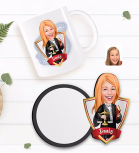 BK Gift Kişiye Özel Kadın Avukat Karikatürlü Beyaz Kupa ve Ahşap Bardak Altlığı Hediye Seti-1