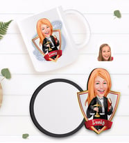 BK Gift Kişiye Özel Kadın Avukat Karikatürlü Beyaz Kupa ve Ahşap Bardak Altlığı Hediye Seti-1