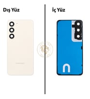 Samsung Galaxy S23 Krem Renk Lensli Arka Kapak Arka Cam Batarya Kapağı Pil Kapağı Lazer Kesim Back Cover Galaxy S23 Uyumlu