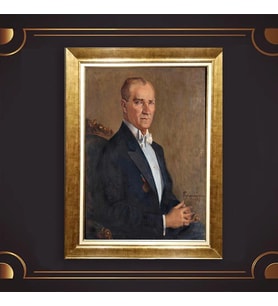 Altın Varaklı Çerçeveli Paspartulu Atatürk Tablo z5070 (Gold)