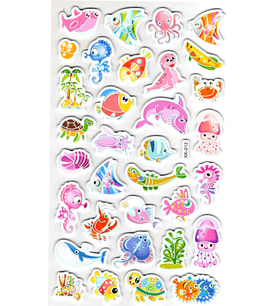 Sticker Eva Kabartmalı Stiker Çıkartma Defter Etiket (XK012) 14x24 cm - Tropik Renkli Balıklar