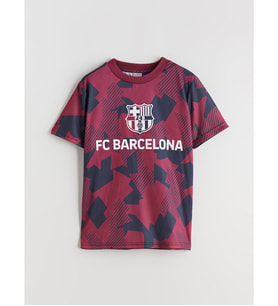 LCW Kids Bordo Bisiklet Yaka Barcelona Baskılı Erkek Çocuk Tişört