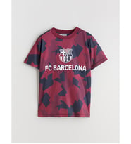 LCW Kids Bordo Bisiklet Yaka Barcelona Baskılı Erkek Çocuk Tişört