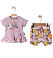 Kız Bebek Lila Best Flowers Baskılı Renkli Şortlu 2'li Takım