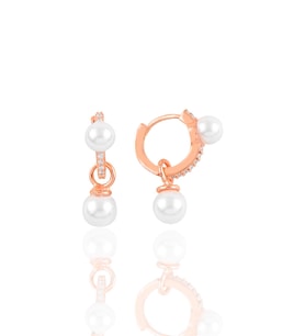 Söğütlü Silver Gümüş rose zirkon taşlı inci sallantılı halka küpe