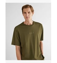 Gant Saf Pamuk Oversize Fit Bisiklet Yaka Erkek Tişört %100 Pamuk Haki XL
