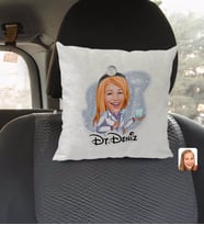 BK Gift Kişiye Özel İsimli Kadın Diş Hekimi Karikatürlü Kare Araç Koltuk Yastığı-1
