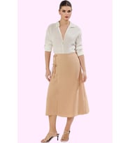 Kadın Maxi Boy Sarong Etek Keten Görünümlü Dokuma Günlük Yaz Hafta Sonu Stilin Buluştuğu Yer (Camel)
