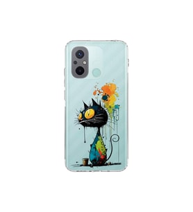 Redmi 12C ile Uyumlu Splash Kedi Tasarımlı Şeffaf Silikon Kılıf