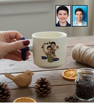 Kişiye Özel Karikatürlü Sarı Lacivert Taraftar Baba Oğul T Kupa Babalar Günü Hediyesi