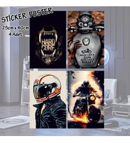 harley motosikler sürücü kasklı hard core - 4 adet yapışkanlı poster sticker etiketler - dolap cam oda için