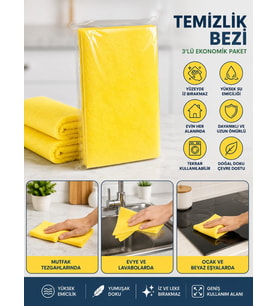 3'lü Sarı Temizlik Bezi – Çok Amaçlı Emici Mutfak ve Ev Temizlik Bezi Seti
