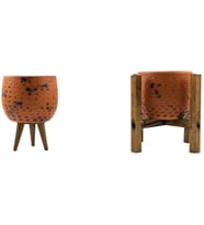 Bitki Tasarımı Siyah Nokta Desenli Terakota Toprak Saksı Saksılık Salon Çiçeklik İkili Set 3 Ayaklı, 4 Ayaklı 12 Cm
