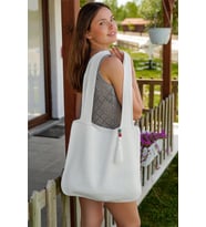 Chuba Kadın Triko Hasır Örgü Büyük Boy Püskül Ve Boncuk Aksesuarlı Shopper Askılı Gündelik El&Omuz Ve Plaj Çantası Beyaz CHAX802