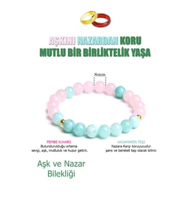 Doğal Taş Aşk ve Nazar Bilekliği  ( Akik Yüzük Hediyeli )