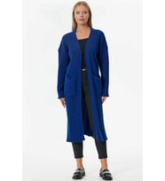 Oversize Uzun Triko Hırka - Saks