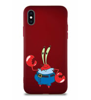Apple iPhone XS Soft Premier Kapak Bay Yengeç Tasarımlı Silikon Kılıf - Mürdüm (Şeffaf)