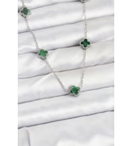316L Çelik Zincir Gümüş Renk Yeşil Baby Boy Yonca Kadın Kolye