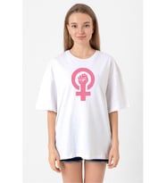 Pink Venus Symbol Hand Beyaz Kadın Oversize Tshirt