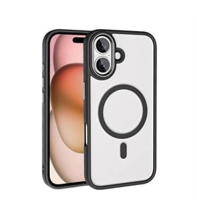 Coverzone iPhone 16 ile uyumlu K?l?f Wireless ?arj �zellikli Metal buton Z-Krom MagSafe ile uyumlu ?effaf Transparan Double Color Silikon Kapak Siyah