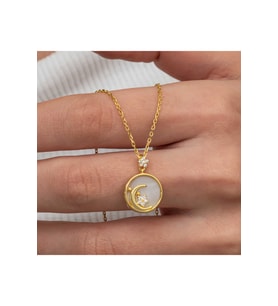 Gümüş Gold Sedef Taşlı Ay Yıldız Hilal Kadın Kolye CSR2185844