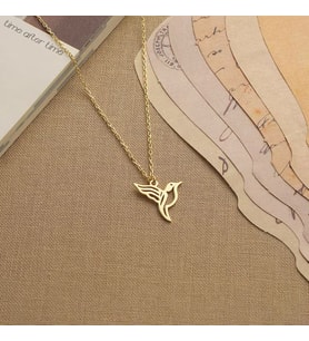 Kişiye Özel 925 Ayar Gümüş Minimal Sinek Kuşu Figürlü Kolye (Gold)