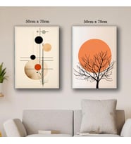 daire desenli sembol güneş kuru ağaç tablo resim kanvas 2 adet 50x70