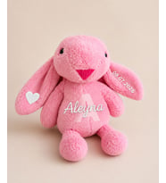Kişiye Özel İsim Baskılı 35 cm Pembe Peluş Tavşan – Doğum Tarihli Yumuşacık Sevimli Hediye
