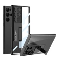 Galaxy S24 Ultra Kılıf Kamera Korumalı Şeffaf Tasarımlı Lego Standlı Kılıf (Siyah)