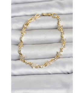 Pirinç Gold Renk Zirkon Taşlı Ay ve Yıldız Model Kadın Bileklik 5886