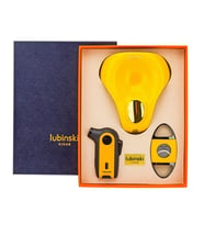Lubinski Tek Torch Pürmüz Çakmak Kesici Küllük Sarı Üçlü Puro Seti LB-728