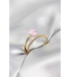 Gold Renk Zirkon Taşlı Pembe Halley Model Kadın Yüzük TJ-BYK4040