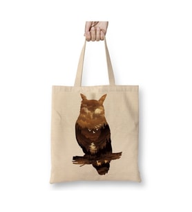 Owl Sunset Baykuş Beyaz Bez Çanta Uzun Saplı Alışveriş Çantası Plaj Çantası
