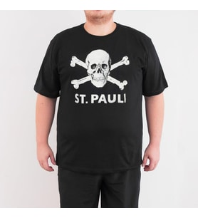 Bant Giyim - St. Pauli 4XL Büyük Beden Siyah Erkek Tişört (Siyah - Beyaz)