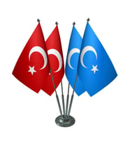 Masa Üstü Doğu Türkistan Bayrağı Türk Bayrağı Dörtlü Krom Direk Masa Bayrak Seti