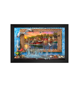 Manzara Temalı Kanvas Tablo 50 x 70 cm Siyah Çerçeve