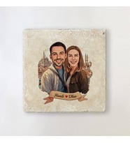 Sevgiliye Hediye Kişiye Özel Eminönü ve Aşkımız Karikatürlü Taş Bardak Altlığı