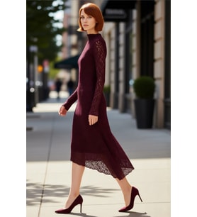 Kadın Fashion Forward Astarlı Düz Desenli Dik Yaka Asimetrik Örme Maxi Elbise Kaliteli Şık