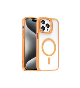 Apple iPhone 15 Pro Max Uyumlu Kılıf M-safe Şarj Özellikli Standlı Zore M-safe Klon Lensli Kapak (Turuncu)