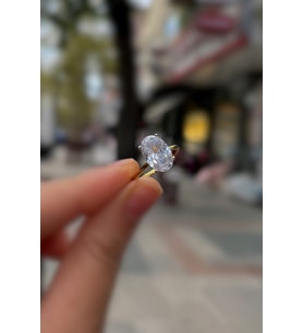 Gümüş  altın kaplama oval 12x8 mm 4,5 carat tek taş yüzük is323