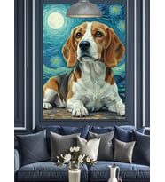 Yıldızlı Gökyüzünde Beagle Köpek Dekoratif Kanvas - Mdf Ahşap Tablo