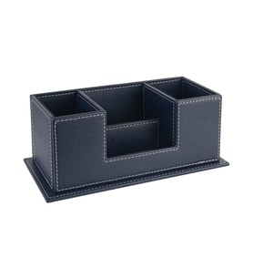 Masaüstü Deri Organizer Kalemlik 4 Gözlü Desktop Organizer Rainbow Vegan 10x12x25 cm. (Lacivert)
