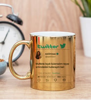 Kişiye Özel Twitter Tasarım Fotoğraflı Gold Kupa Bardak