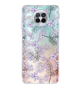 PrintiFy Xiaomi Mi 10T Lite Uyumlu Kamera Korumalı Floral Lila Tasarımlı Şeffaf Silikon Kılıf