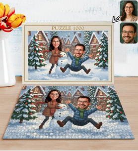 BK Gift Kişiye Özel Sevgili Yılbaşı Karikatür Tasarımlı 1000 Parça Profesyonel Puzzle-13, 1000 Puzzle, Yeni Yıl Hediyesi, Yılbaşı Hediyesi