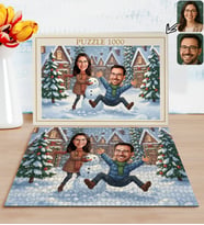 BK Gift Kişiye Özel Sevgili Yılbaşı Karikatür Tasarımlı 1000 Parça Profesyonel Puzzle-13, 1000 Puzzle, Yeni Yıl Hediyesi, Yılbaşı Hediyesi