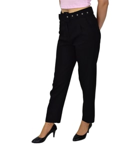 Kadın Büyük Beden Kemerli Pantolon BGL-ST03691 (Siyah)