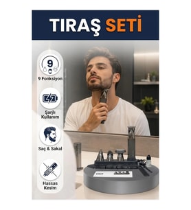 9’u 1 Arada Şarjlı Erkek Bakım Seti Saç Sakal Vücut Tıraş Makinesi