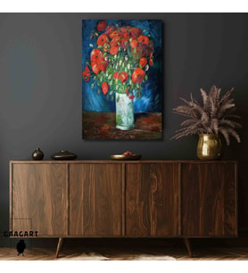 Tekli Dikey Kanvas Tablo Ünlü Eserler Van Gogh Gelincikli Vazo